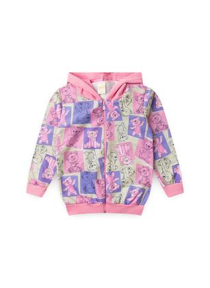 Imagem de Conjunto Inverno Menina Rosa Jaqueta Com Capuz e Calça em Moletom Ursinho