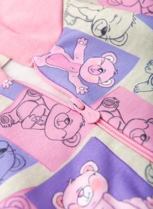 Imagem de Conjunto Inverno Menina Rosa Jaqueta Com Capuz e Calça em Moletom Ursinho