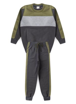 Imagem de Conjunto Inverno Menino Cinza Blusão e Calça em Moletom Básico com Recortes 