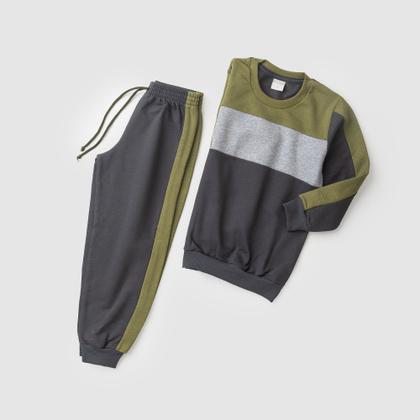 Imagem de Conjunto Inverno Menino Cinza Blusão e Calça em Moletom Básico com Recortes 