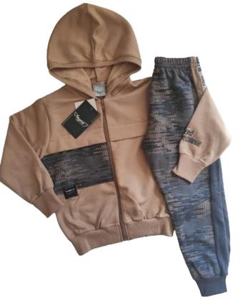 Imagem de Conjunto inverno menino jaqueta com capuz e calça em moletom