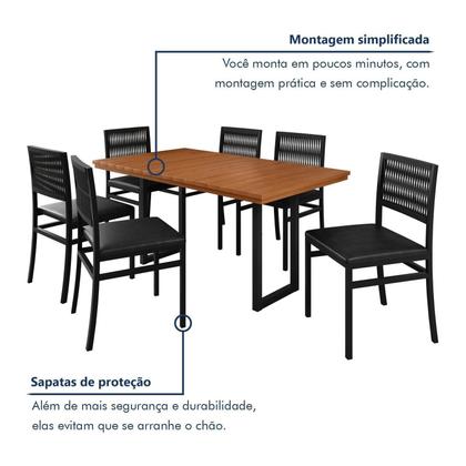 Imagem de Conjunto Itália Tampo Ripado Eucalípto 160cmx90cm com 6 Cadeiras Barcelona