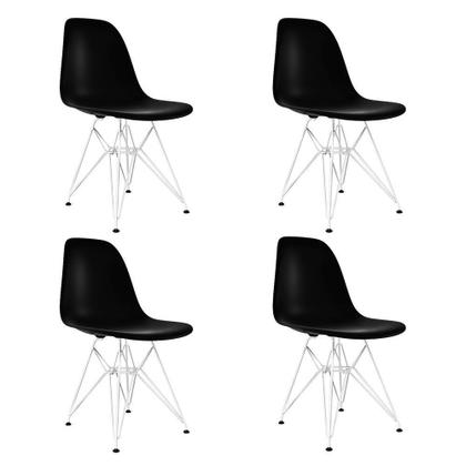 Imagem de Conjunto jantar eames de ferro branco tampo redondo 90cm vidro 4 cadeiras preta