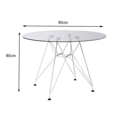 Imagem de Conjunto jantar eames de ferro branco tampo redondo 90cm vidro 4 cadeiras preta