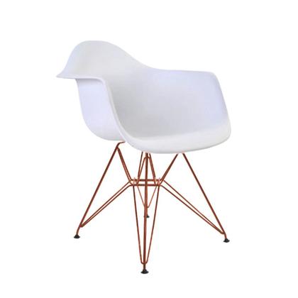 Imagem de Conjunto Jantar Mesa Redonda Vidro Eames Eiffel 90cm com 4 Poltronas Brancas Ferro Cobre
