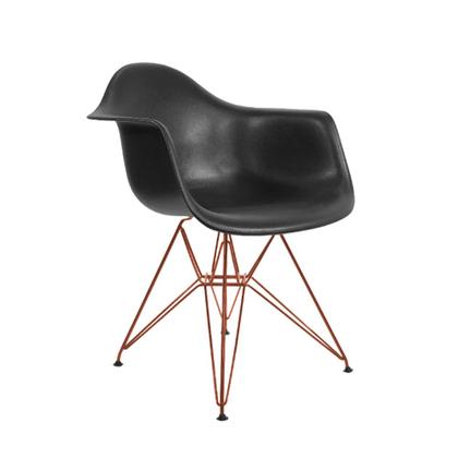 Imagem de Conjunto Jantar Mesa Redonda Vidro Eames Eiffel 90cm com 4 Poltronas Pretas Ferro Cobre