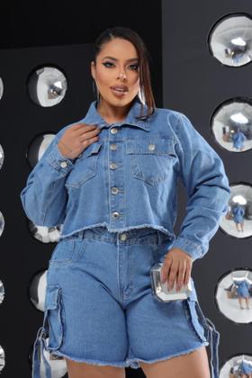 Imagem de Conjunto Jaqueta Bermuda Jeans Plus Size Fem. n 46 ao 54.