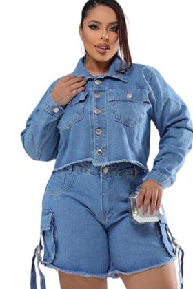 Imagem de Conjunto Jaqueta Bermuda Jeans Plus Size Fem. n 46 ao 54.
