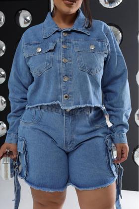 Imagem de Conjunto Jaqueta Bermuda Jeans Plus Size Fem. n 46 ao 54.