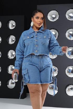 Imagem de Conjunto Jaqueta Bermuda Jeans Plus Size Fem. n 46 ao 54.