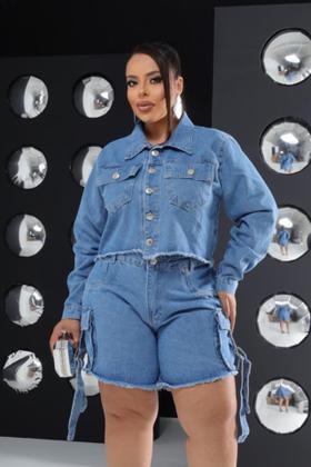 Imagem de Conjunto Jaqueta Bermuda Jeans Plus Size Fem. n 46 ao 54.
