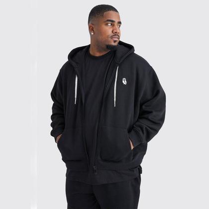 Imagem de Conjunto Jaqueta Com Ziper +Calça de Moletom Plus Size Estilo Casual Blusa Com Capuz e Bolso Ideal Para o Frio