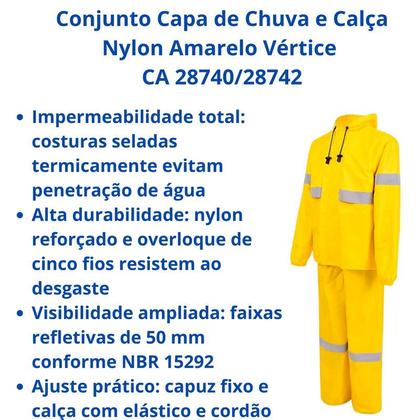 Imagem de Conjunto Jaqueta e Calça Nylon Impermeavel Motociclista Amarelo Vértice CA 28740 28742