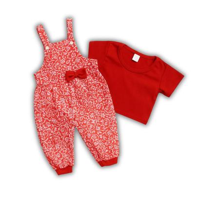 Imagem de Conjunto Jardineira e Camiseta Vermelha Bebê Algodão 3 a 6 Meses  Dengodê