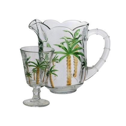 Imagem de Conjunto Jarra 1,3 litros + 6 taças 240ml de cristal Hand Painting Palm Lyor - L7787