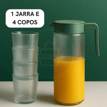Imagem de Conjunto Jarra 1L Com 4 Copos 220 ML De Vidro Com Tampa De Plástico Cor Verde