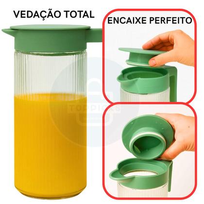 Imagem de Conjunto Jarra 1L Com 4 Copos 220 ML De Vidro Com Tampa De Plástico Cor Verde