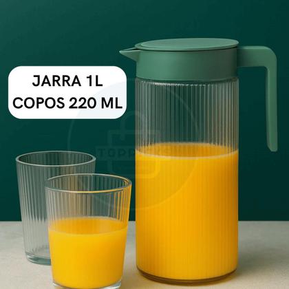 Imagem de Conjunto Jarra 1L Com 4 Copos 220 ML De Vidro Com Tampa De Plástico Cor Verde