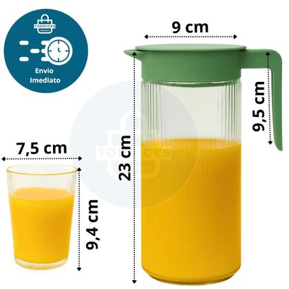 Imagem de Conjunto Jarra 1L Com 4 Copos 220 ML De Vidro Com Tampa De Plástico Cor Verde