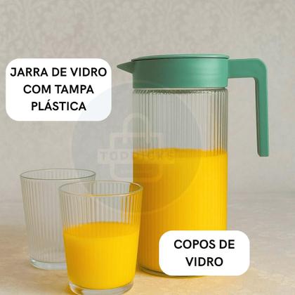 Imagem de Conjunto Jarra 1L Com 4 Copos 220 ML De Vidro Com Tampa De Plástico Cor Verde