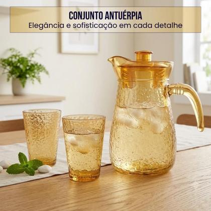 Imagem de Conjunto Jarra 6 Copos Vidro 7 Peças Resistente para Suco Água Bebidas e Mesa Posta