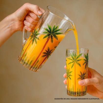 Imagem de Conjunto Jarra Com 6 Copos De Cristal Palm Tree Handpaint Vidro Fino, Design Sofisticado Pintado, Ideal Para Servir Bebidas Com Estilo E Elegância