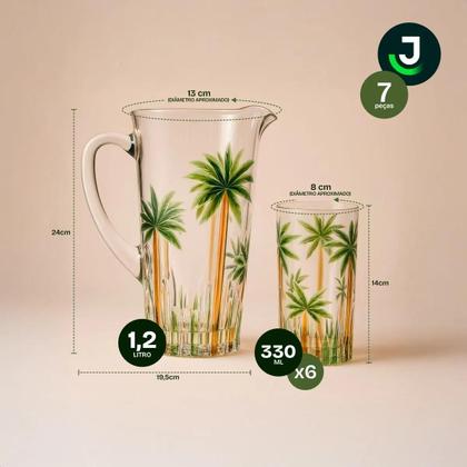 Imagem de Conjunto Jarra Com 6 Copos De Cristal Palm Tree Handpaint Vidro Fino, Design Sofisticado Pintado, Ideal Para Servir Bebidas Com Estilo E Elegância
