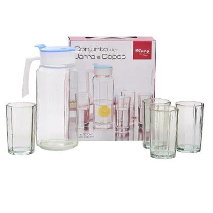 Imagem de Conjunto Jarra com Copos Transparente Vidro 5 Peças 800ML