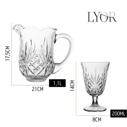 Imagem de Conjunto Jarra e 6 Taças de Vidro Cristal Transparente Lile Jogo 7 peças Lyor