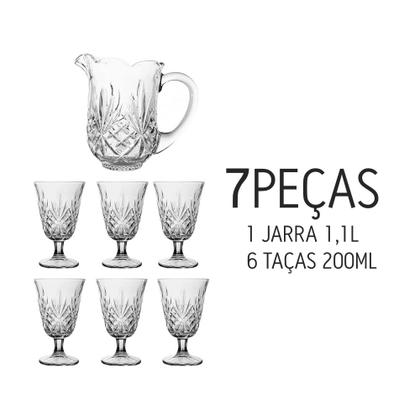 Imagem de Conjunto Jarra e 6 Taças de Vidro Cristal Transparente Lile Jogo 7 peças Lyor