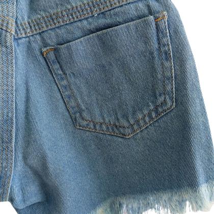 Imagem de Conjunto Jeans Infantil Meninas -Short+Cinto+Blusinha Manga Tule- Festas-Natal-Ano Novo- Manu -Unicórnio Arco iris-