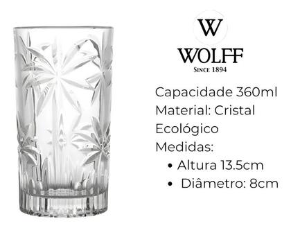 Imagem de Conjunto jogo 6 copos alto de cristal 360ml palm tree wolff 28147