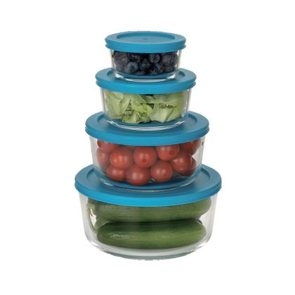 Imagem de Conjunto Jogo C/4 Potes de Vidro Refratário C/ Tampa Azul 236ml, 472ml, 944ml e 1652ml