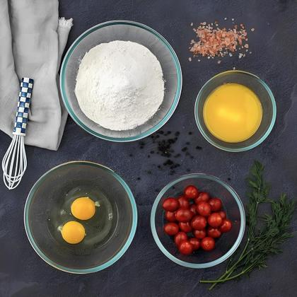 Imagem de Conjunto Jogo C/4 Potes de Vidro Refratário C/ Tampa Azul 236ml, 472ml, 944ml e 1652ml