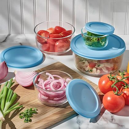 Imagem de Conjunto Jogo C/4 Potes de Vidro Refratário C/ Tampa Azul 236ml, 472ml, 944ml e 1652ml