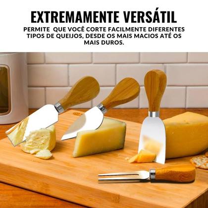 Imagem de Conjunto Jogo Cortar Queijo 4 Peças Servir Aço Inox Kit