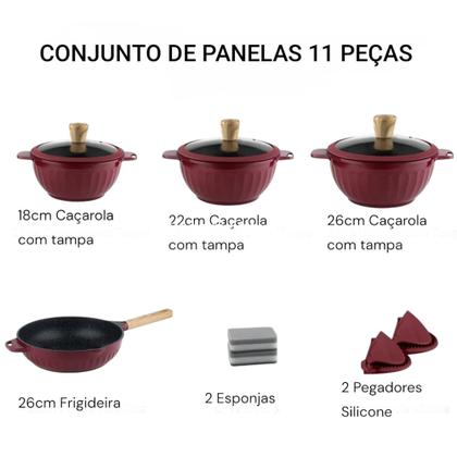 Imagem de Conjunto Jogo De Panelas 11 Peças Antiaderente Indução Gás Revestido Cerâmica Granito