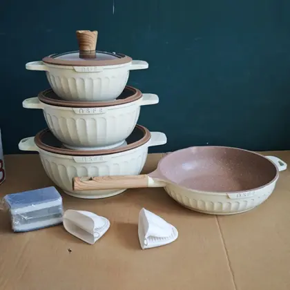 Imagem de Conjunto Jogo De Panelas 11 Peças Antiaderente Indução Gás Revestido Cerâmica Granito