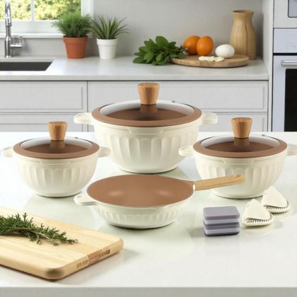 Imagem de Conjunto Jogo De Panelas 11 Peças Antiaderente Indução Gás Revestido Cerâmica Granito