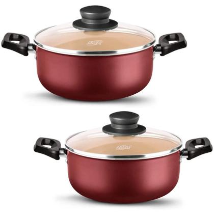 Imagem de Conjunto Jogo de Panelas 8 Peças Frigideira Caçarola Fervedor Leiteira Seletta Cereja Colher Espátula Concha MTA - 8834