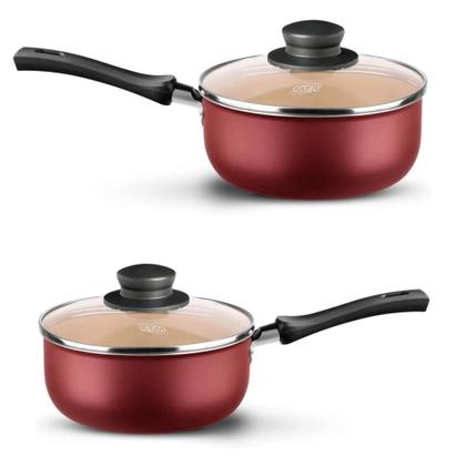 Imagem de Conjunto Jogo de Panelas 8 Peças Frigideira Caçarola Fervedor Leiteira Seletta Cereja Colher Espátula Concha MTA - 8834