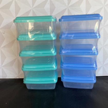 Imagem de Conjunto / jogo de pote de plástico retangular pequeno com 5 peças azul ou verde