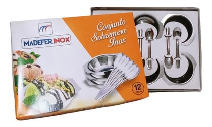 Imagem de Conjunto Jogo De Tigelas Com Colheres Inox Para Sobremesa