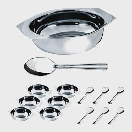 Imagem de Conjunto Jogo De Tigelas Com Colheres Inox Para Sobremesa