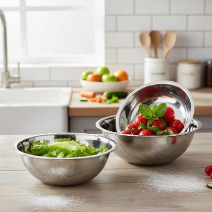 Imagem de Conjunto Jogo de Tigelas Vasilhas Bowls Inox Multiuso 3 pçs