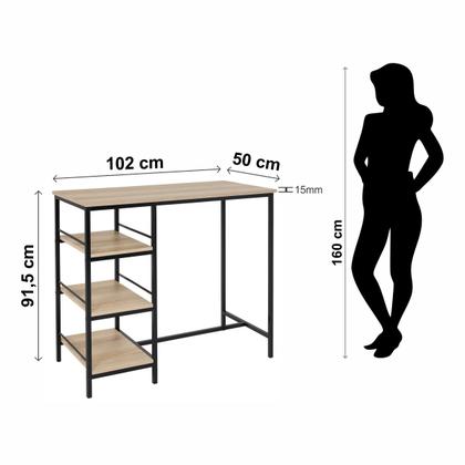 Imagem de Conjunto jogo mesa bancada gourmet ciplafe 2 banquetas stilo tubo preto fosco tampo madeira carvalho montreal 1,02m assento preto