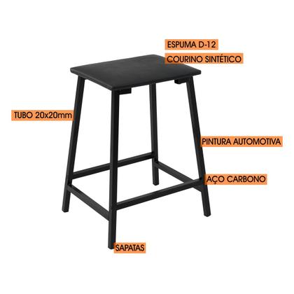 Imagem de Conjunto jogo mesa bancada gourmet ciplafe 2 banquetas stilo tubo preto fosco tampo madeira carvalho montreal 1,02m assento preto