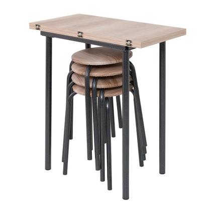 Imagem de Conjunto jogo mesa ciplafe expert dobravel 4 banquetas tubo craqueado preto tampo madeira bp carvalho 0,72m x 0,72m