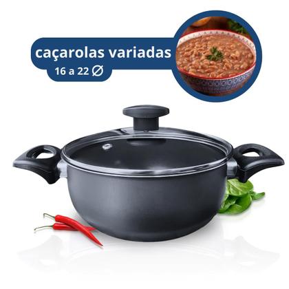 Imagem de Conjunto jogo panelas caçarola antiaderente tampa vidro