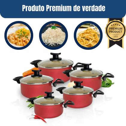 Imagem de Conjunto Jogo Panelas Caçarola Teflon Antiaderente 5 Pç Premium e Tampa de Vidro